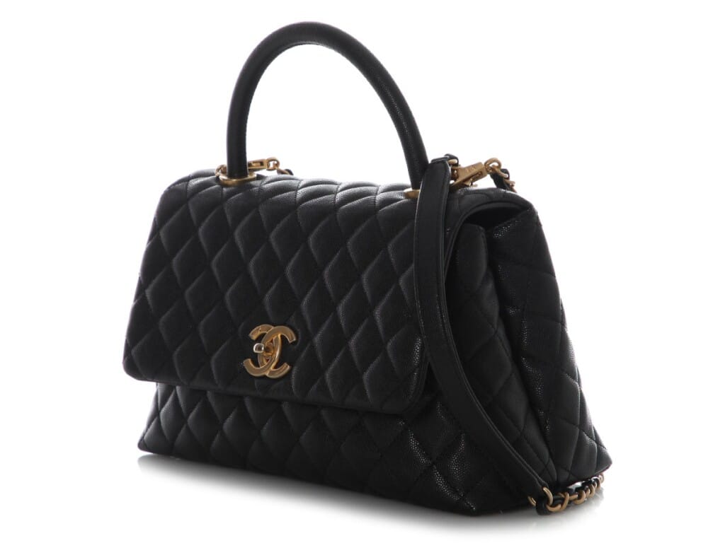Black Quilted Caviar Small Coco Top Handle Gold Hardware, 2017
