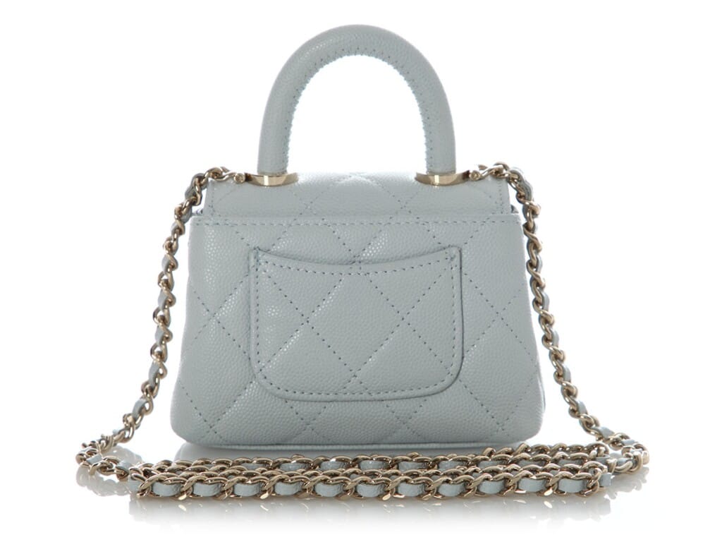 Light Blue Quilted Caviar Nano Coco Top Handle Gold Hardware, 2024