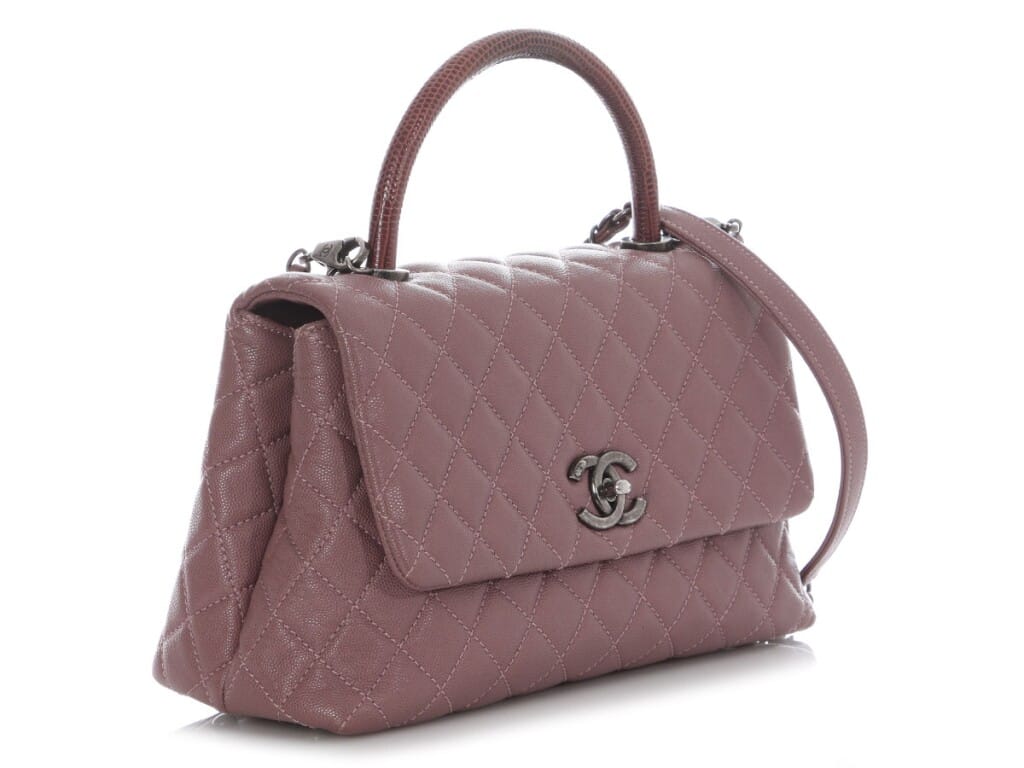 Deep Mauve Quilted Caviar and Lizard Small Coco Top Handle Silver Hardware, 2016-2017