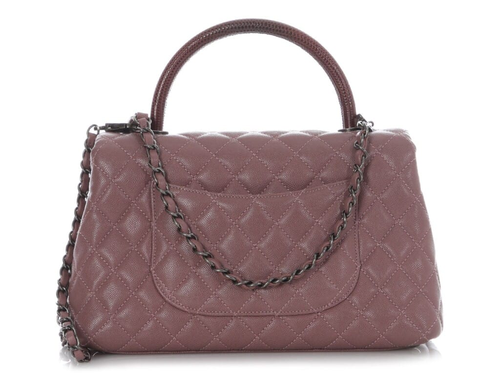 Deep Mauve Quilted Caviar and Lizard Small Coco Top Handle Silver Hardware, 2016-2017