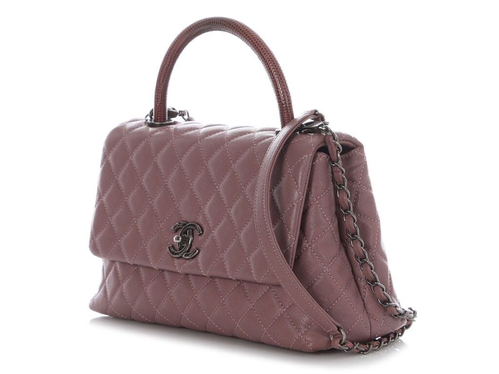 Deep Mauve Quilted Caviar and Lizard Small Coco Top Handle Silver Hardware, 2016-2017
