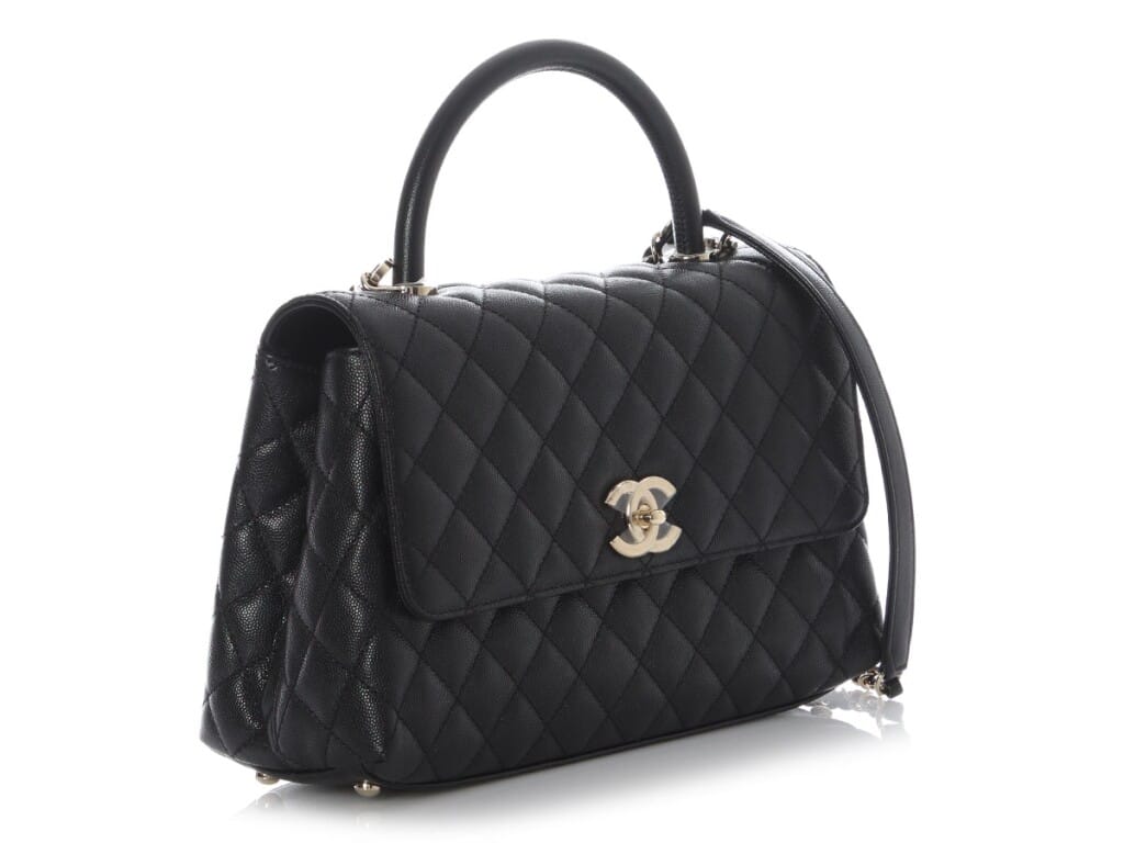Black Quilted Caviar Small Coco Top Handle Gold Hardware, 2021