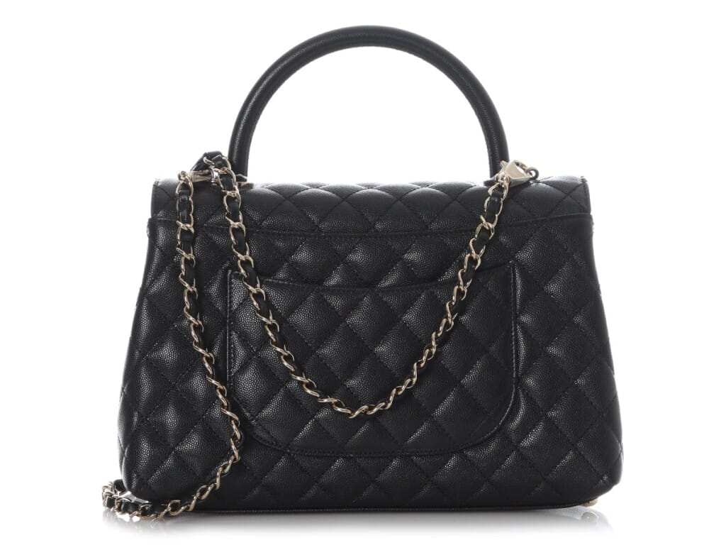 Black Quilted Caviar Small Coco Top Handle Gold Hardware, 2021