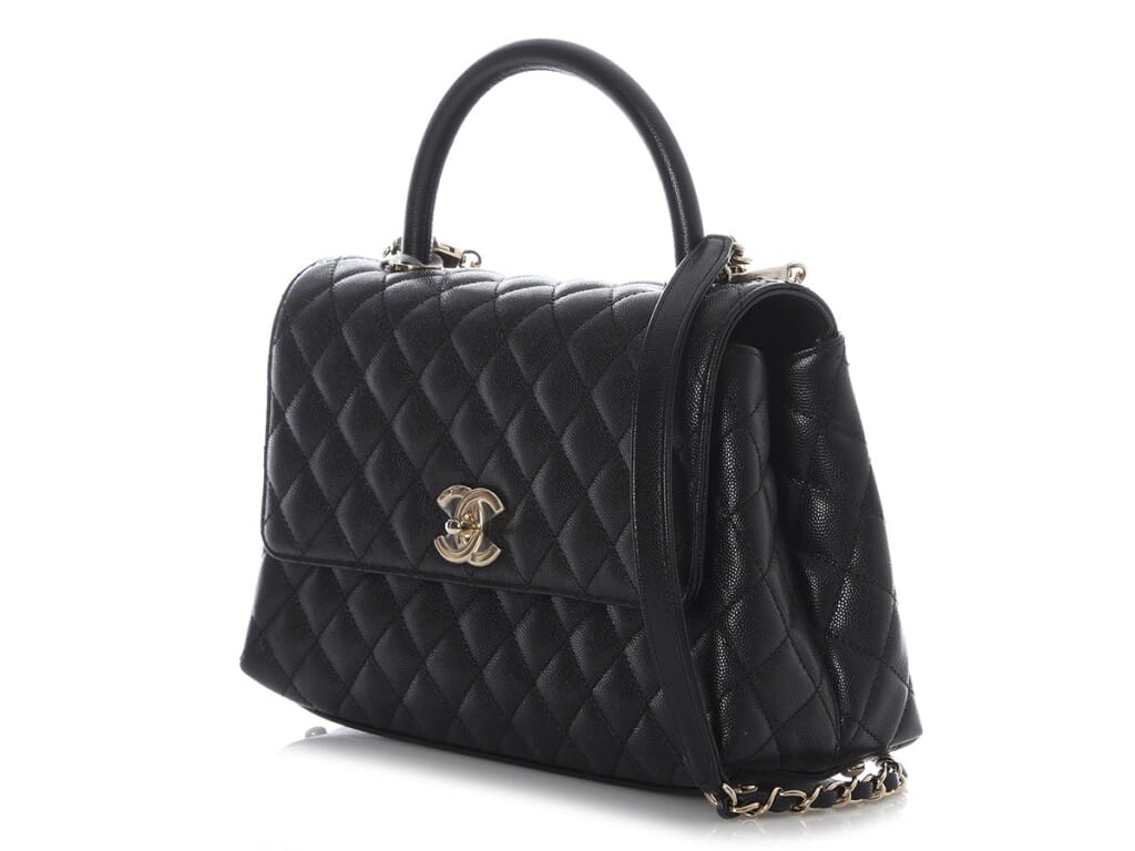 Black Quilted Caviar Small Coco Top Handle Gold Hardware, 2021