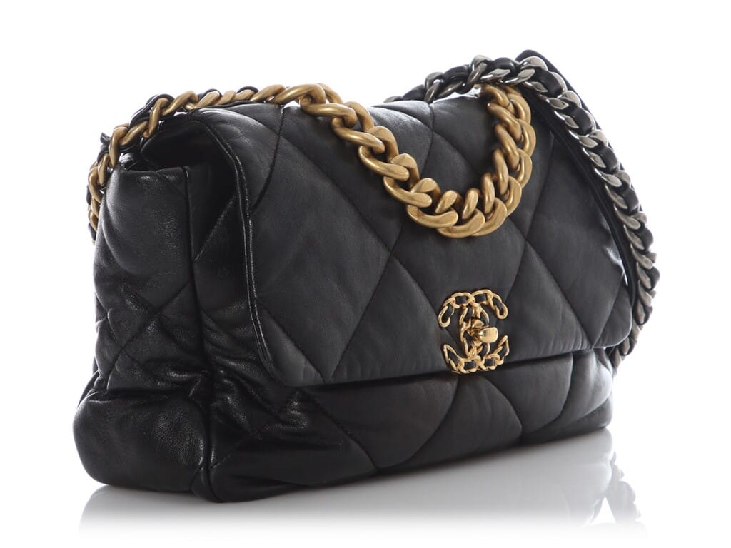Black Quilted Lambskin Medium 19 Flap Bag Gold and Ruthenium Hardware, 2020
