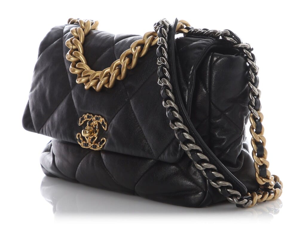 Black Quilted Lambskin Medium 19 Flap Bag Gold and Ruthenium Hardware, 2020