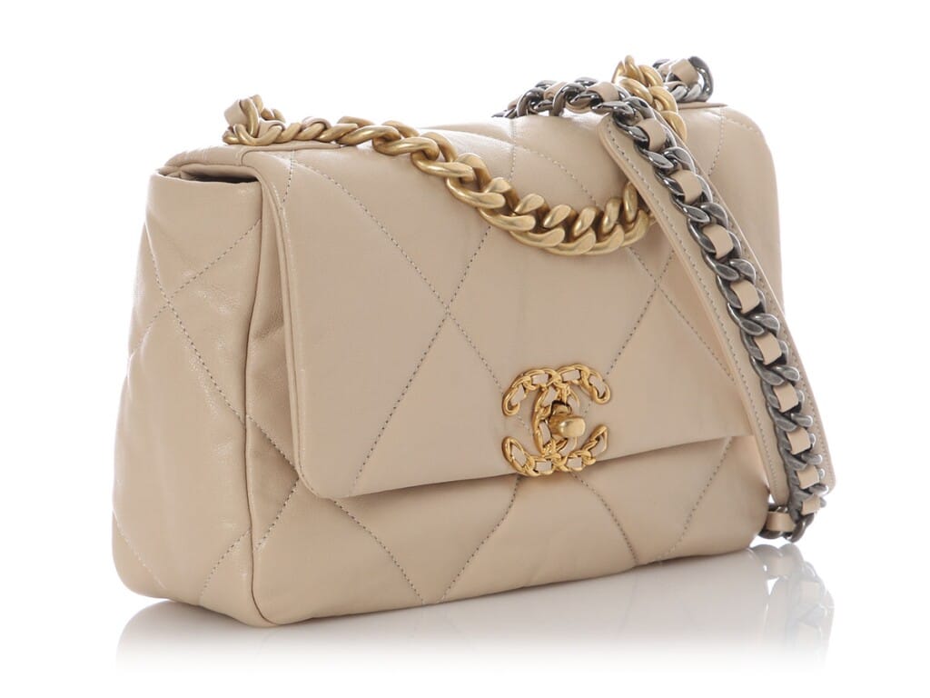 Beige Quilted Lambskin Small 19 Flap Bag Mixed Hardware, 2020-2021