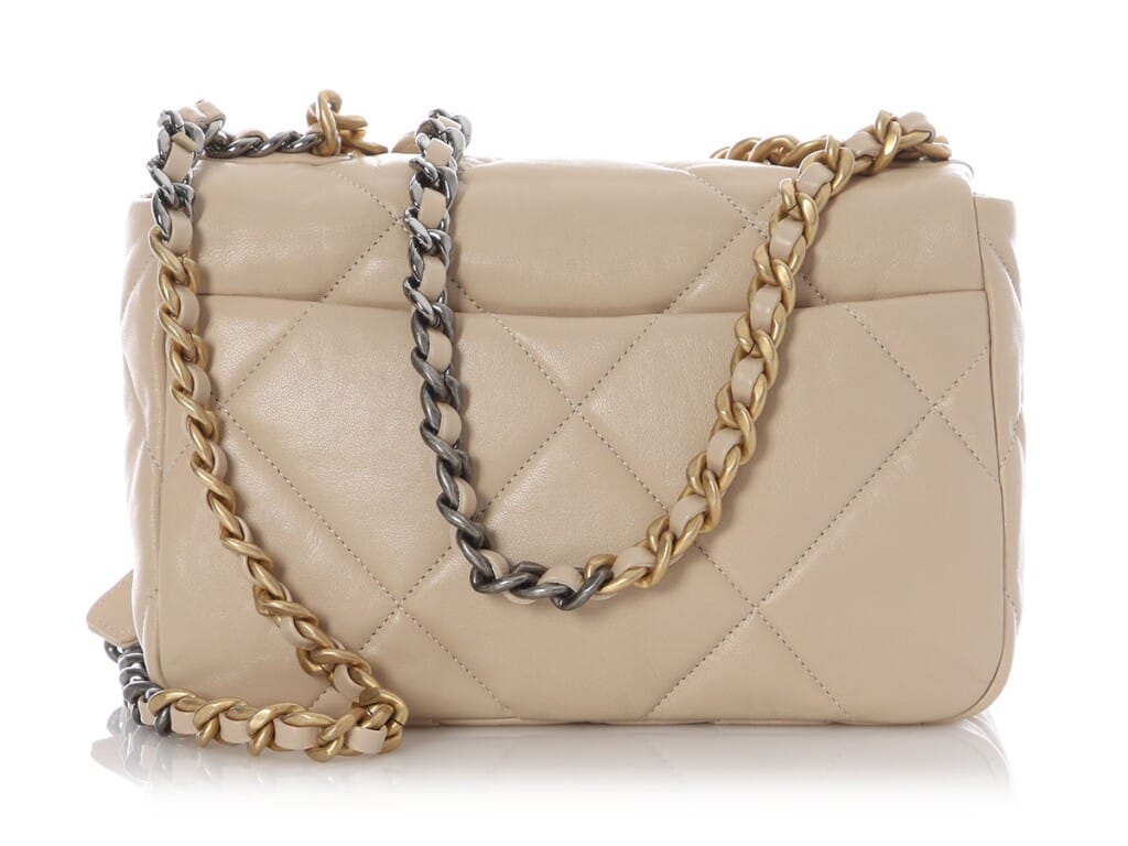 Beige Quilted Lambskin Small 19 Flap Bag Mixed Hardware, 2020-2021