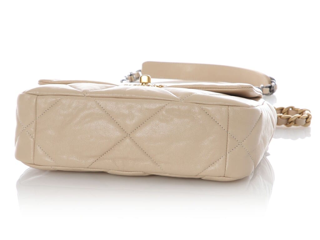 Beige Quilted Lambskin Small 19 Flap Bag Mixed Hardware, 2020-2021