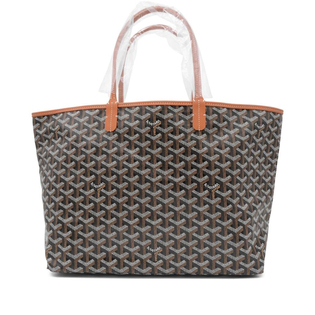Black Goyardine Canvas and Tan Chevroches Calfskin Saint Louis PM Tote