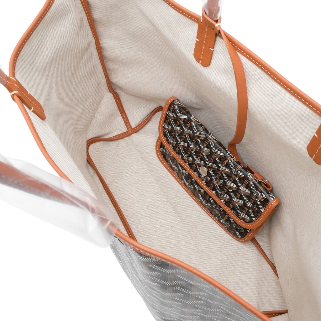 Black Goyardine Canvas and Tan Chevroches Calfskin Saint Louis PM Tote