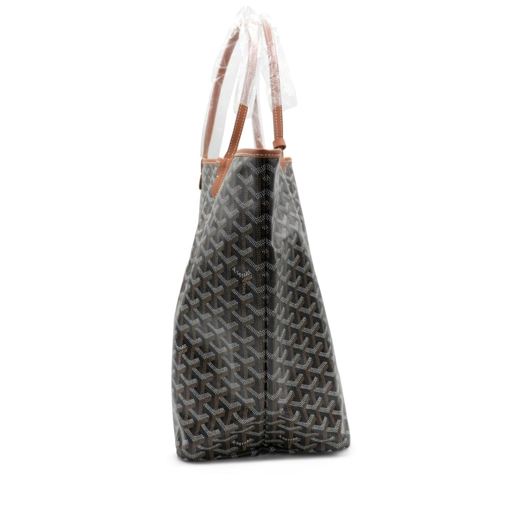 Black Goyardine Canvas and Tan Chevroches Calfskin Saint Louis GM Bag