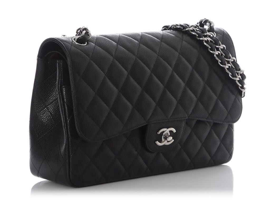 Black Quilted Caviar Jumbo Classic Double Flap Bag Silver Hardware, 2012