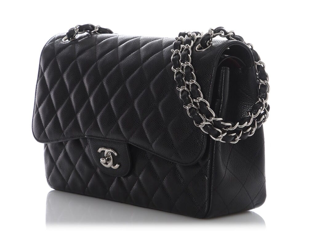 Black Quilted Caviar Jumbo Classic Double Flap Bag Silver Hardware, 2012