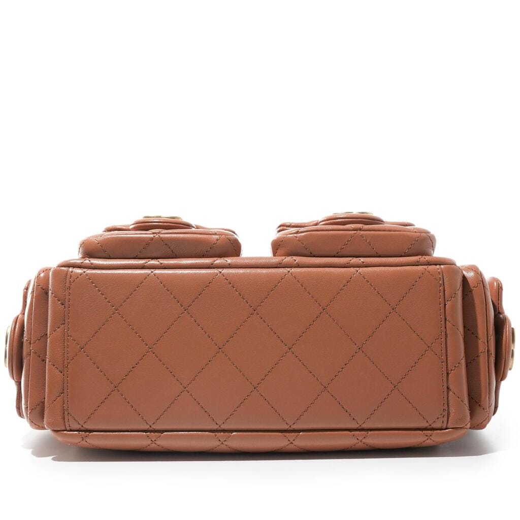 Brown Quilted Lambskin Medium Trendy Pockets Hobo Aged Gold Hardware