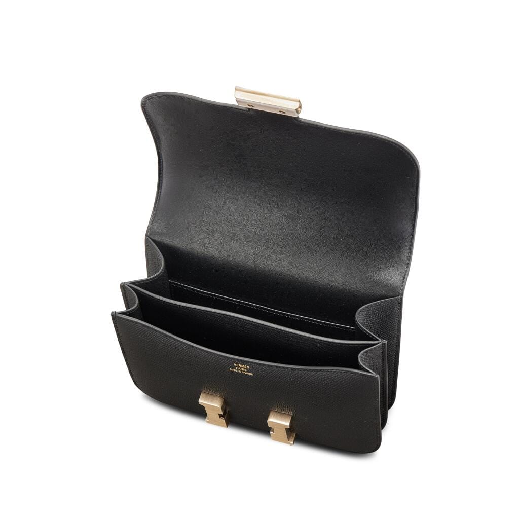 Black Epsom Mini Constance 18 Brushed Gold Hardware, 2025