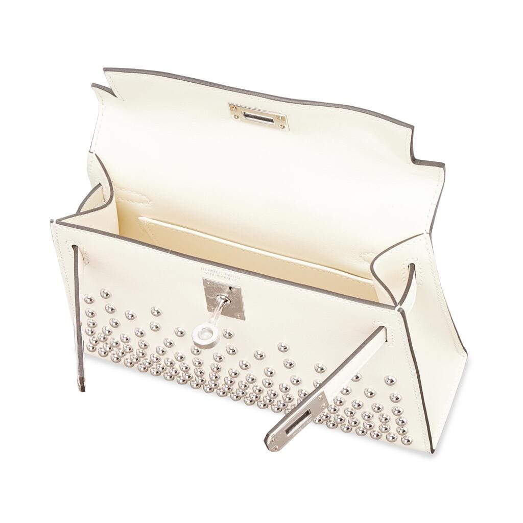 Limited Edition Cream Box Studded Mini Kelly II 20 Palladium Hardware, 2026