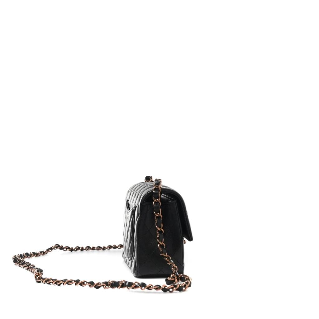 Black Quilted Lambskin Mini Classic Flap Bag Rose Gold Hardware