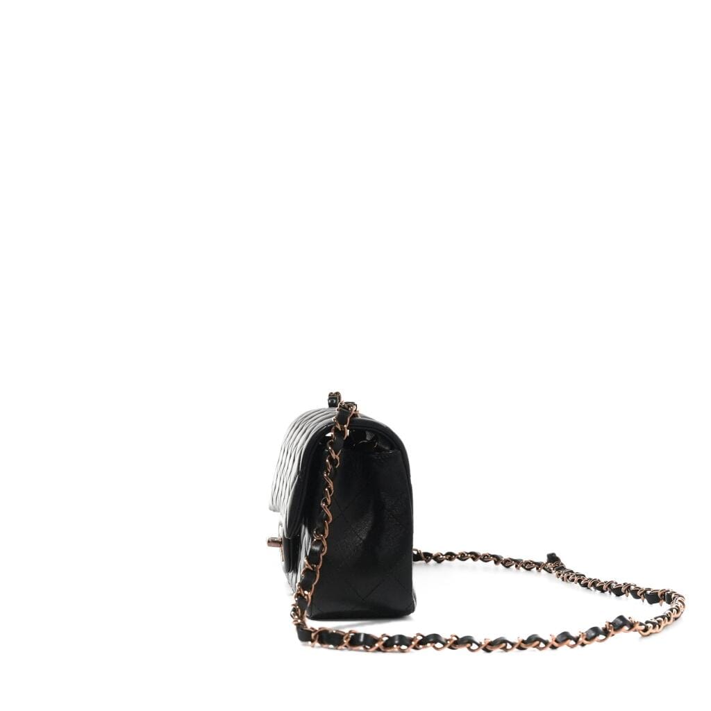 Black Quilted Lambskin Mini Classic Flap Bag Rose Gold Hardware