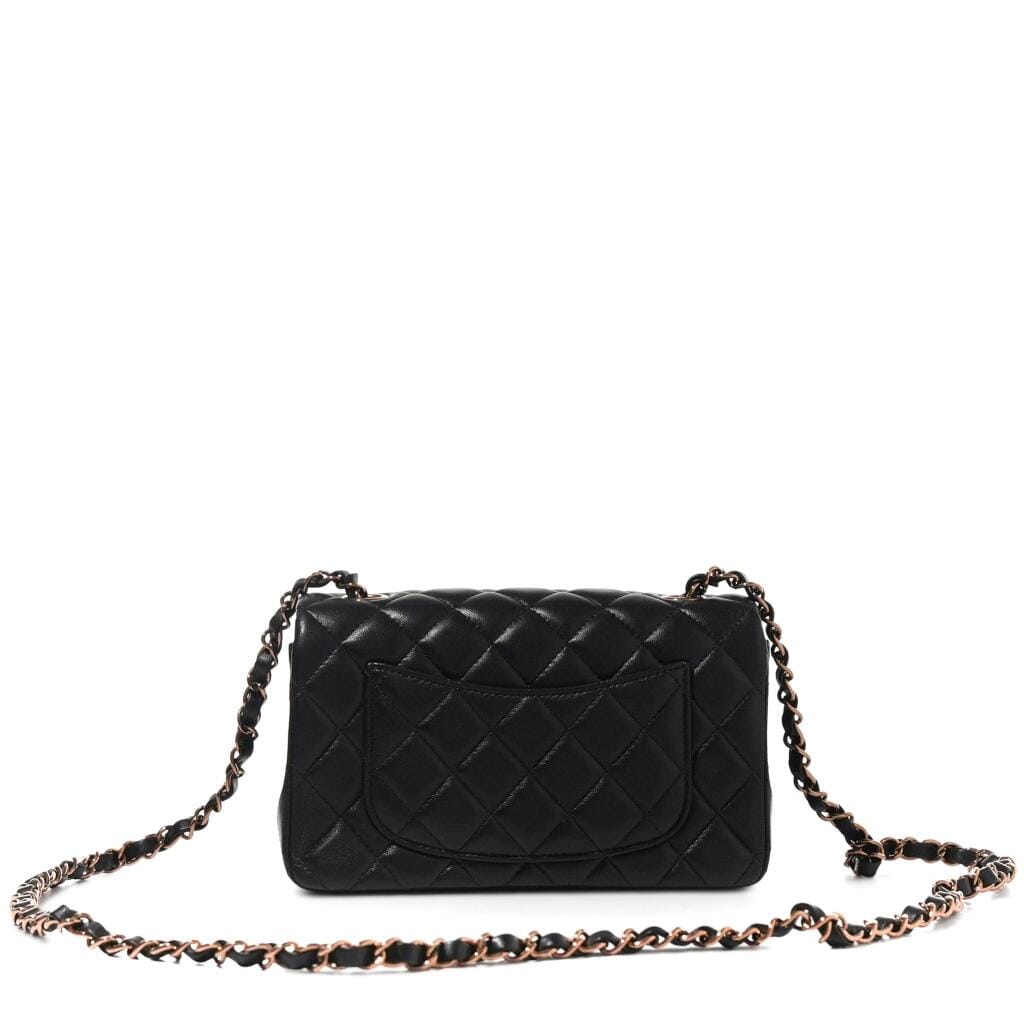 Black Quilted Lambskin Mini Classic Flap Bag Rose Gold Hardware