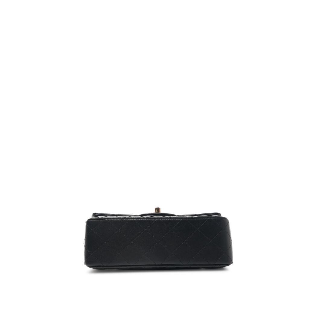 Black Quilted Lambskin Mini Classic Flap Bag Rose Gold Hardware