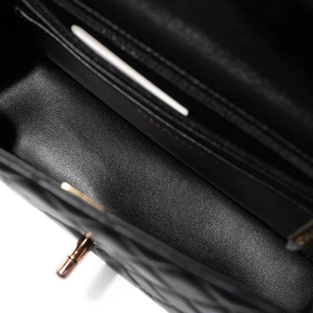 Black Quilted Lambskin Mini Classic Flap Bag Rose Gold Hardware