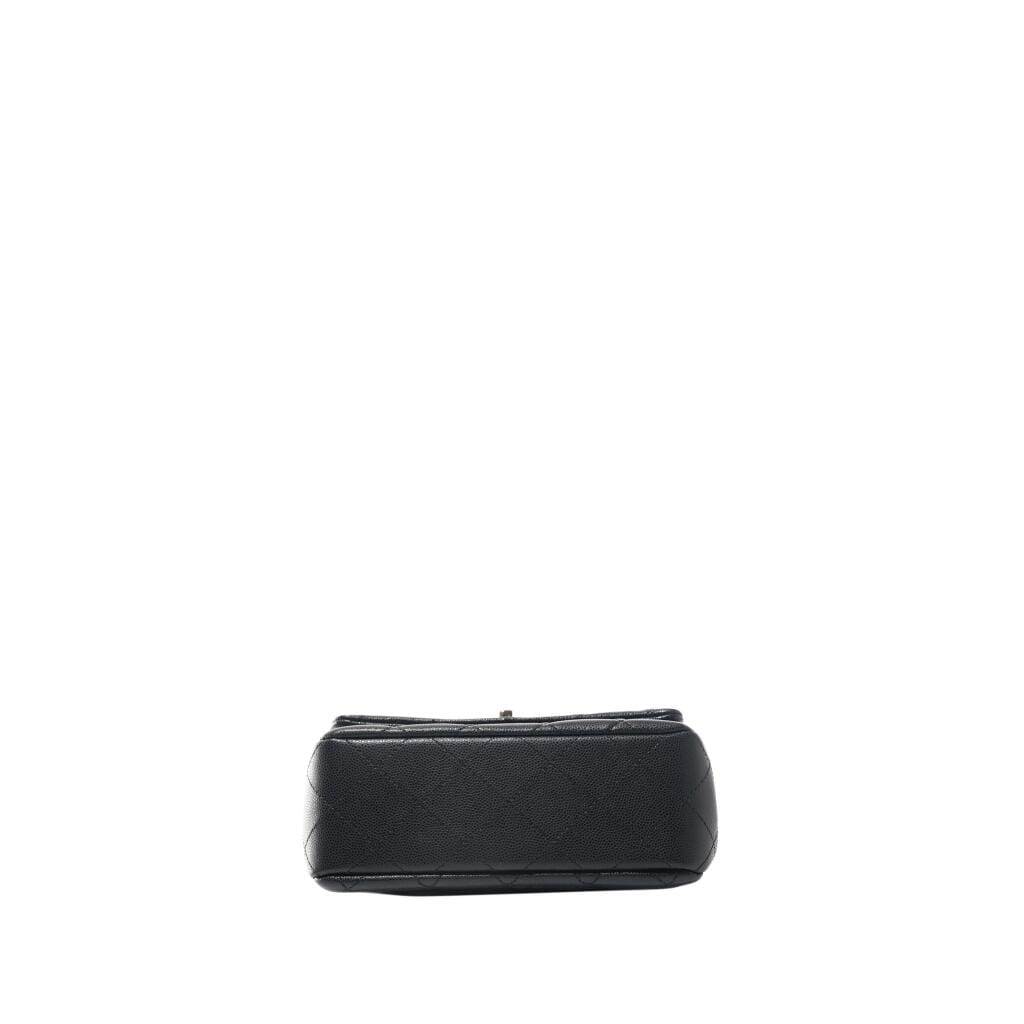 Black Quilted Caviar Top Handle Flap Bag Gold Hardware