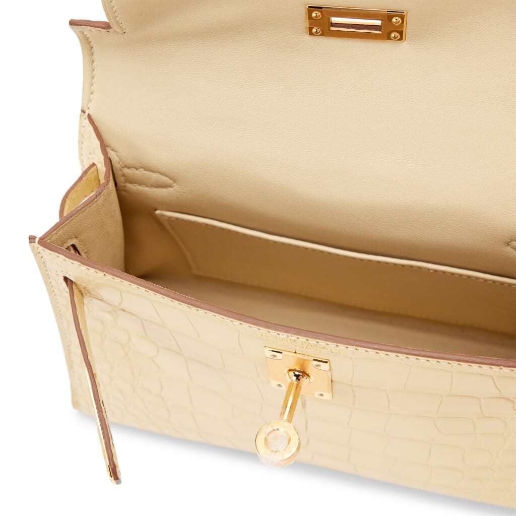 Vanille Matte Mississippiensis Alligator Mini Kelly 20 II Gold Hardware, 2024