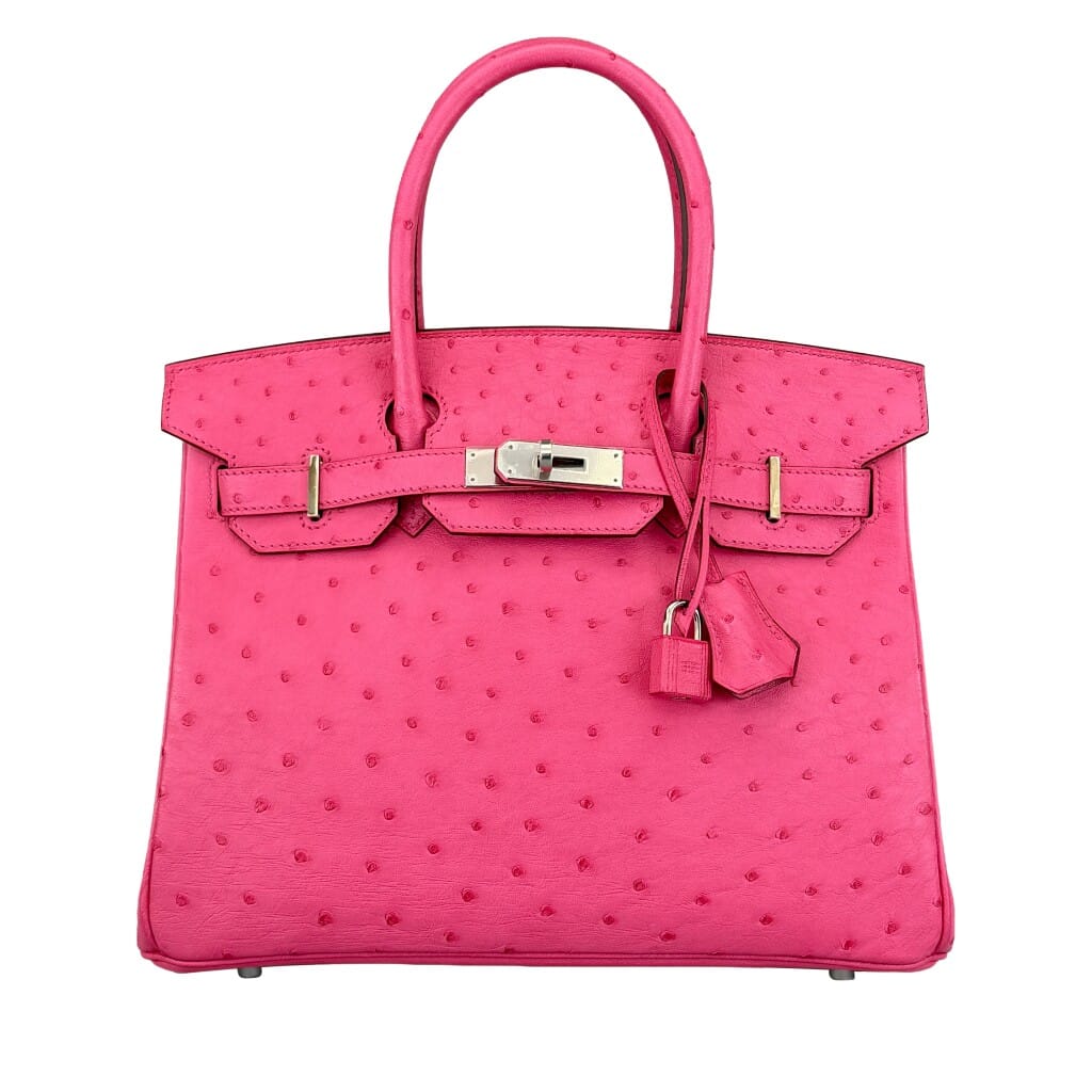 Rose Tyrien Ostrich Birkin 30 Palladium Hardware, 2018