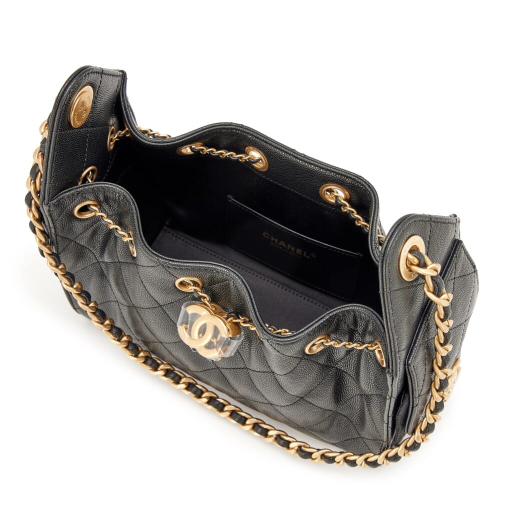 Black Quilted Caviar Mini 25 Aged Gold Hardware, 2026
