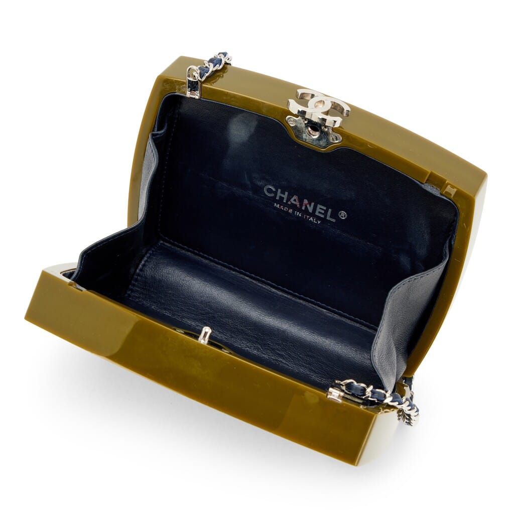 Green Acrylic Feministe Mais Feminine Box Minaudière Cluch Silver Hardware, 2014-2015