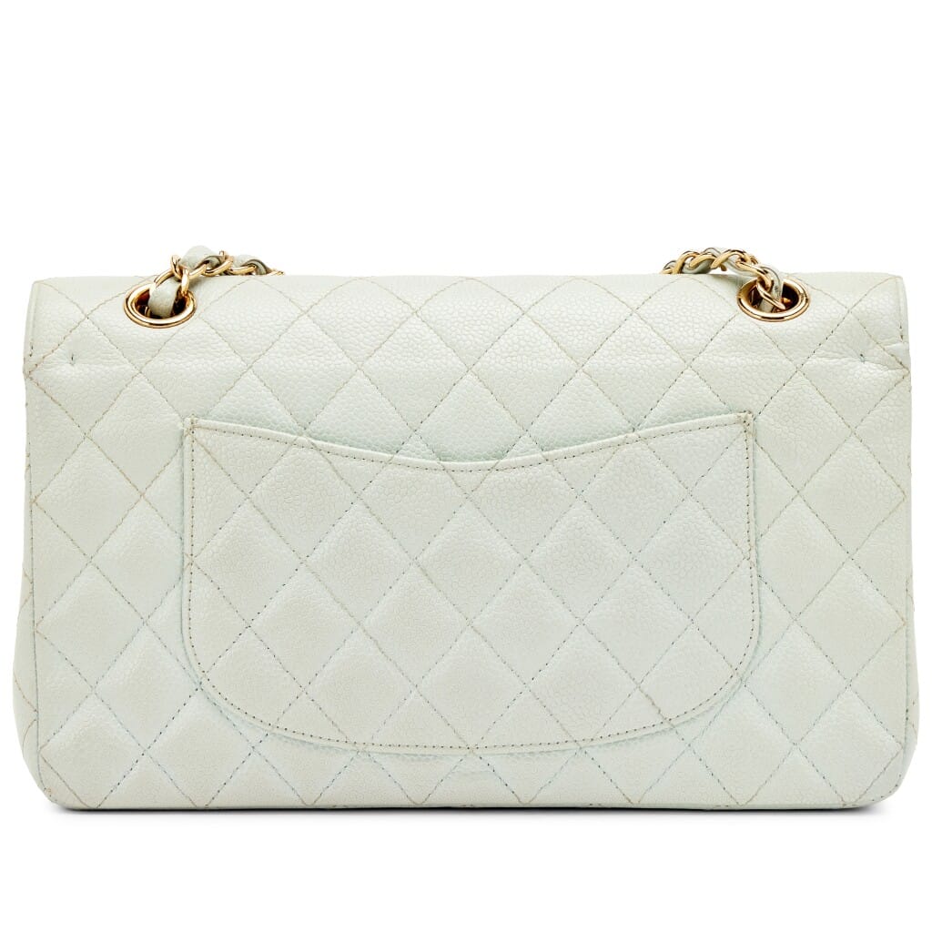 Light Blue Caviar Medium Classic Double Flap Bag Gold Hardware, 2002-2003