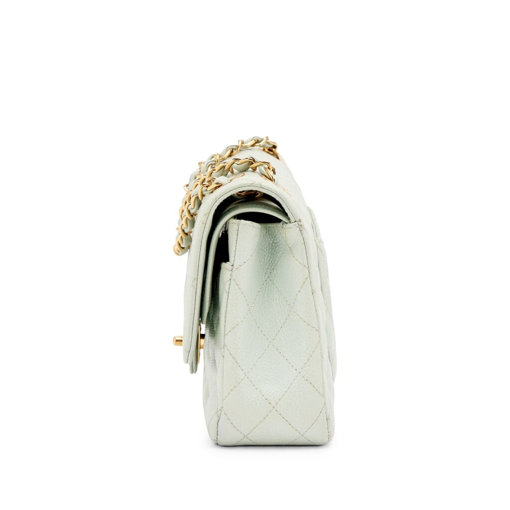 Light Blue Caviar Medium Classic Double Flap Bag Gold Hardware, 2002-2003