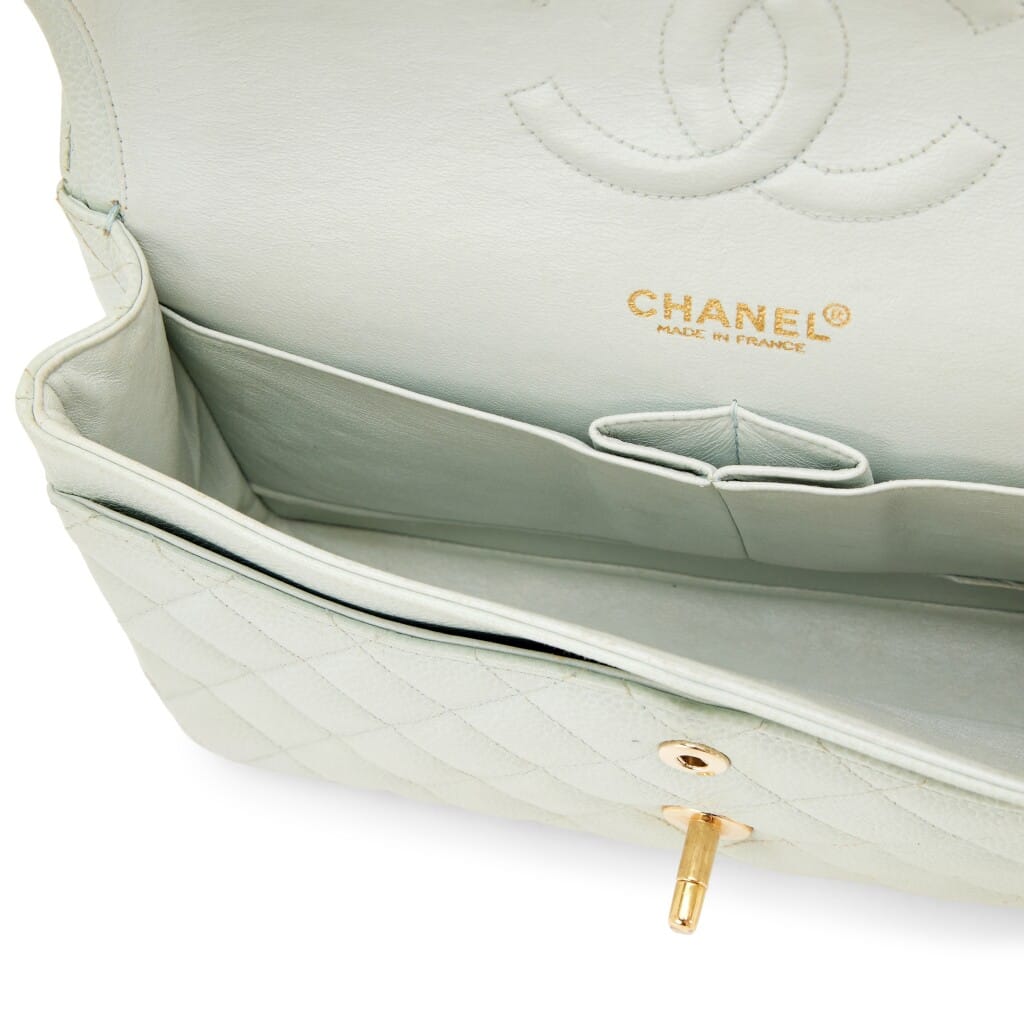 Light Blue Caviar Medium Classic Double Flap Bag Gold Hardware, 2002-2003