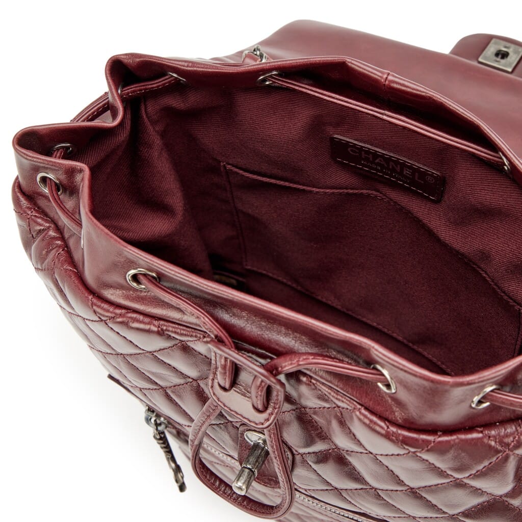 Burgundy Quilted Calfskin Large Mountain Backpack Ruthenium Hardware, 2017