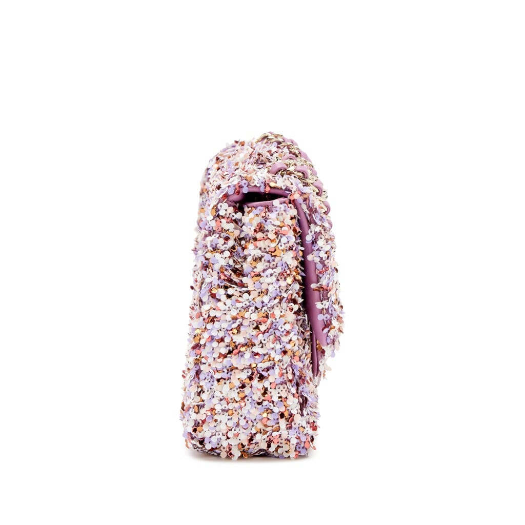 Pink, Lavender and White Sequin Mini Flap Bag Pale Gold Hardware, 2026