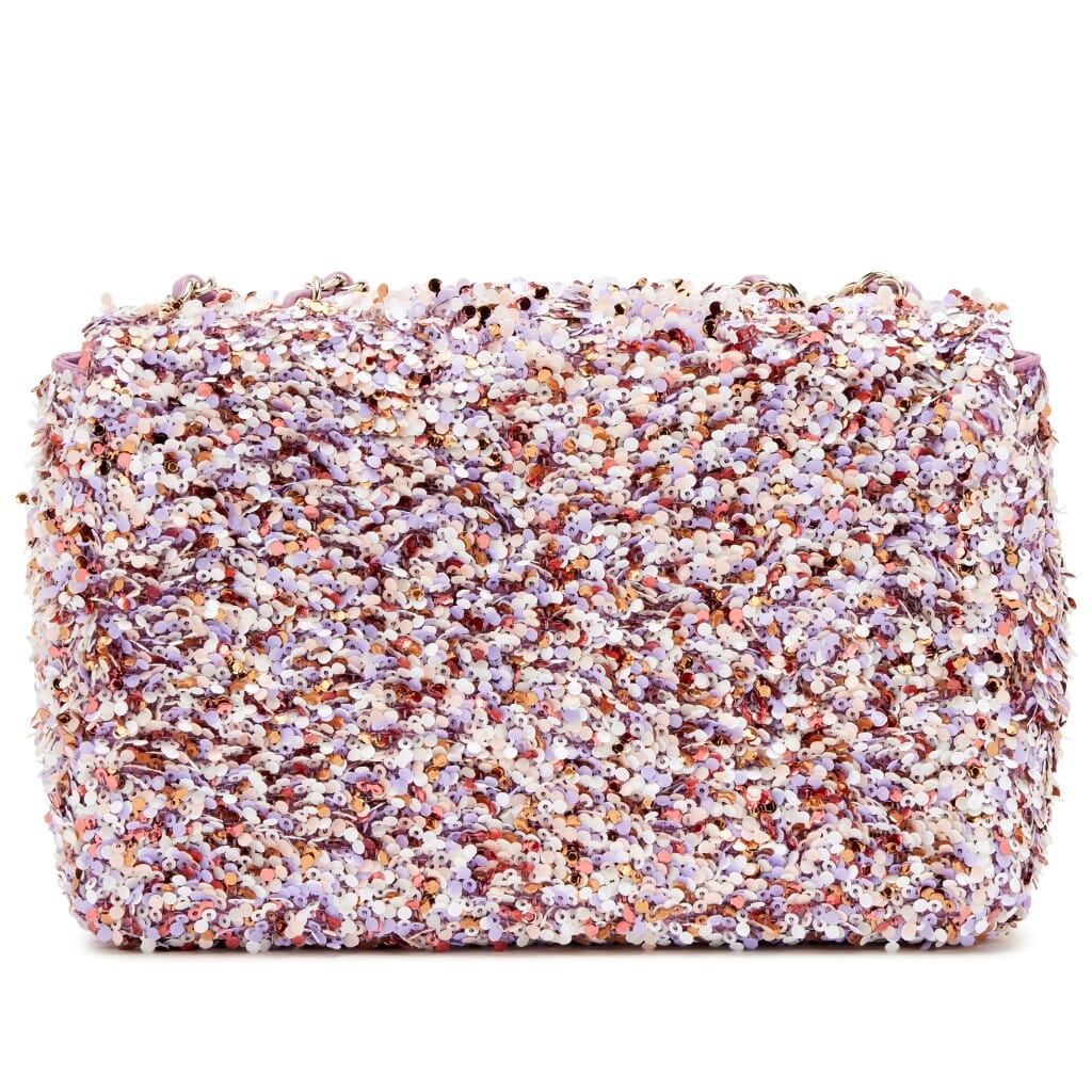 Pink, Lavender and White Sequin Mini Flap Bag Pale Gold Hardware, 2026