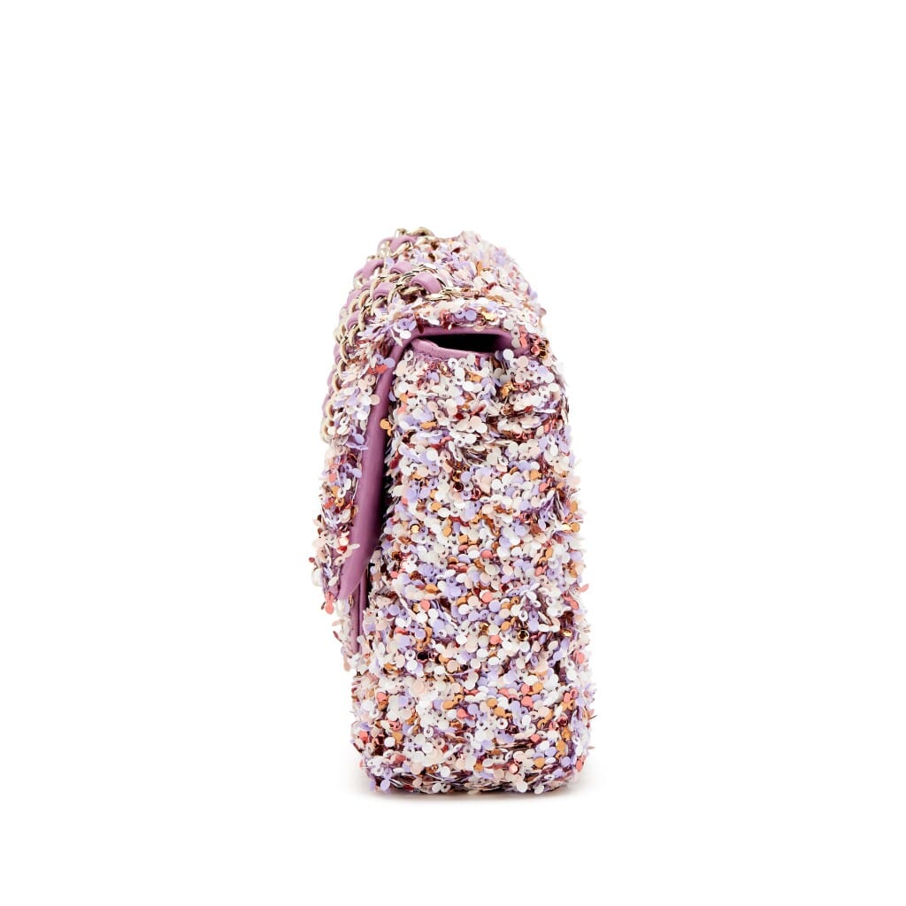 Pink, Lavender and White Sequin Mini Flap Bag Pale Gold Hardware, 2026
