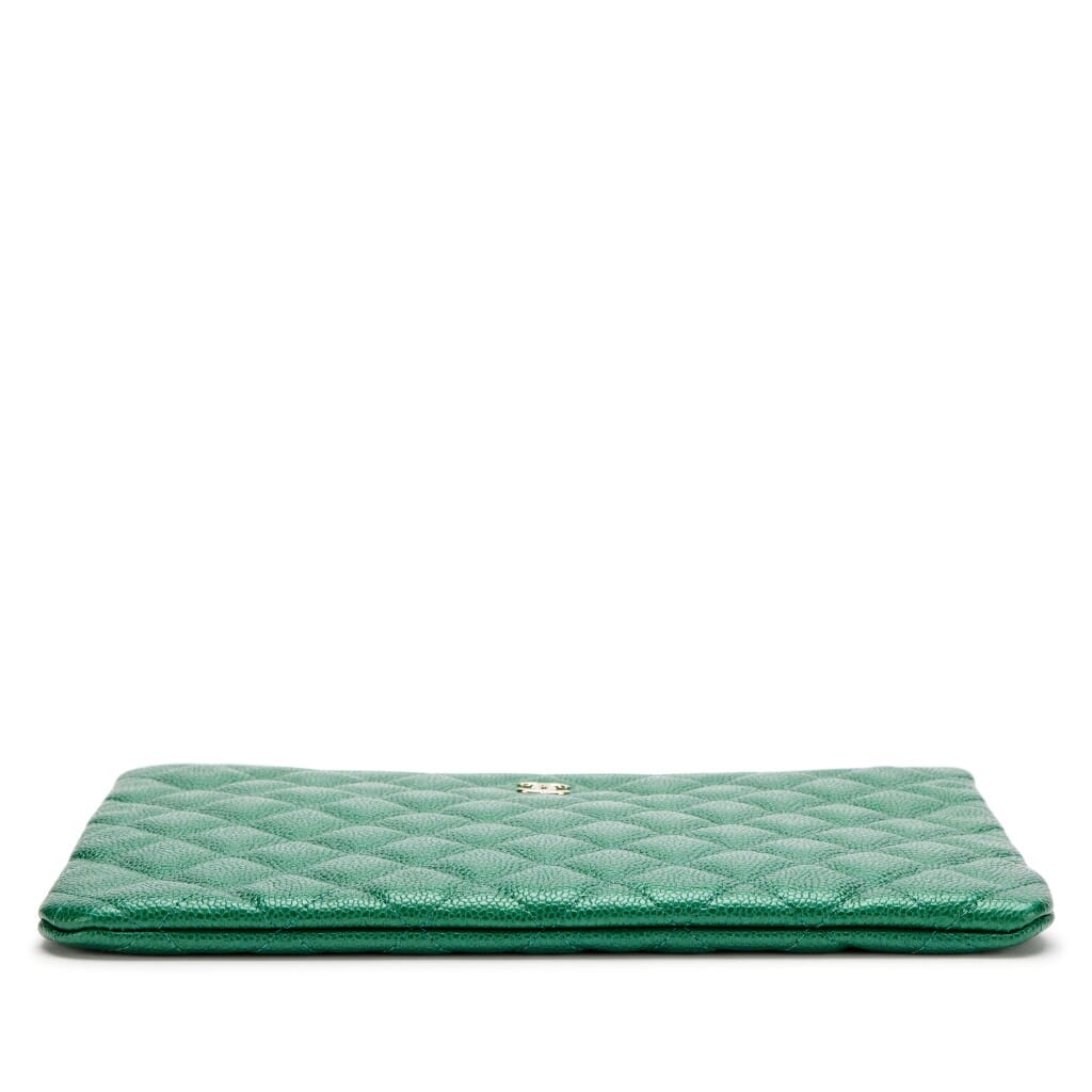 Metallic Pearly Green Quilted Caviar Large O Case Pouch Light Gold Hardware, 2018