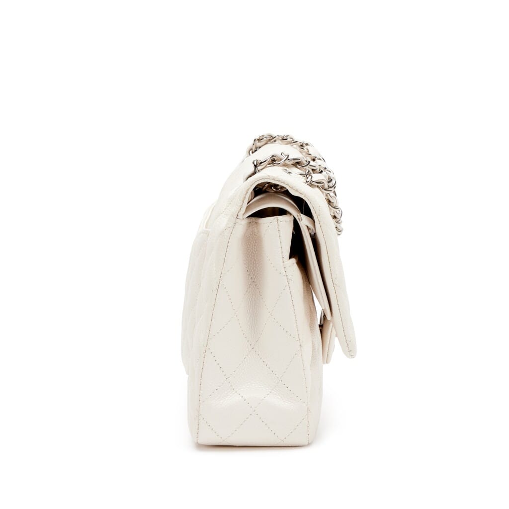 Ivory White Quilted Caviar Medium Classic Double Flap Bag Silver Hardware, 2021