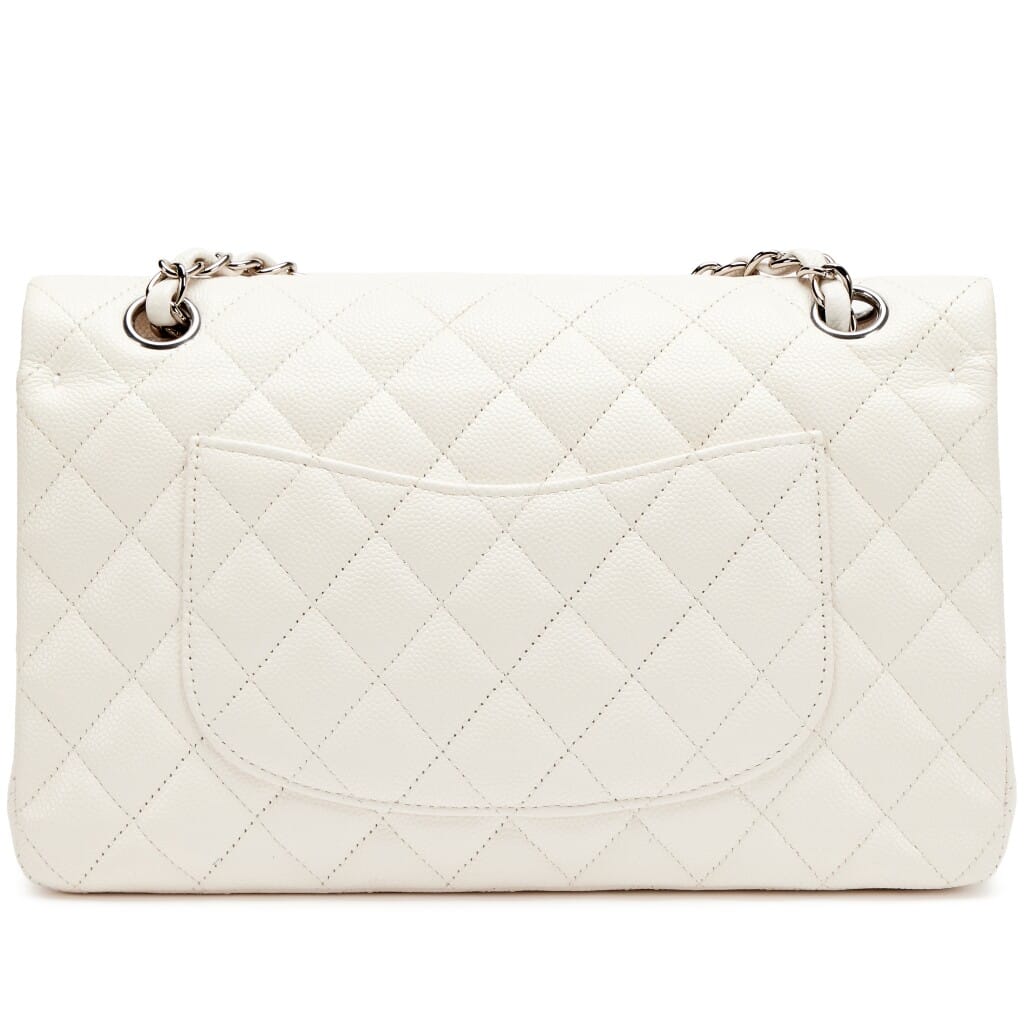 Ivory White Quilted Caviar Medium Classic Double Flap Bag Silver Hardware, 2021