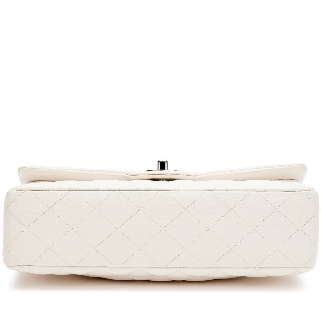 Ivory White Quilted Caviar Medium Classic Double Flap Bag Silver Hardware, 2021