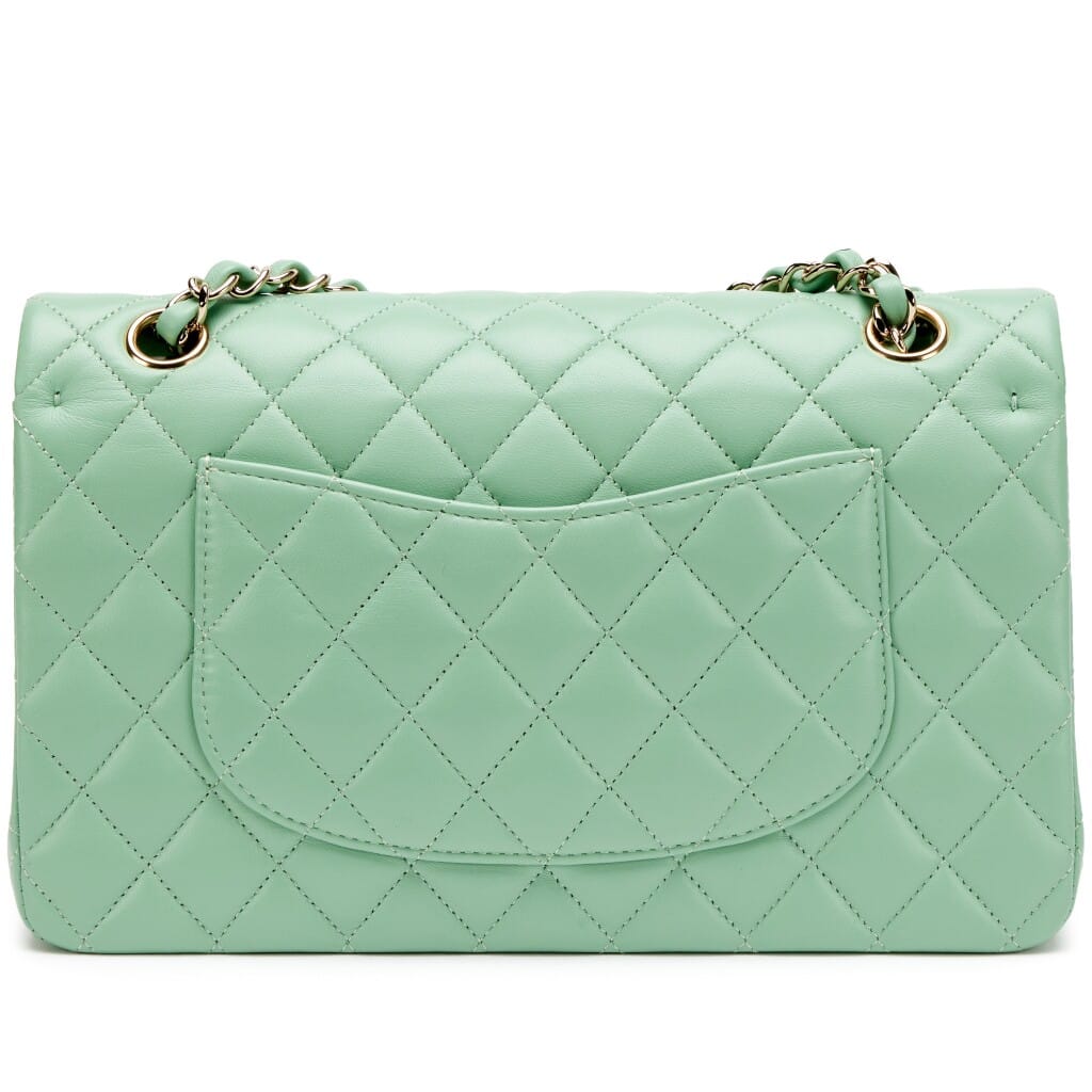 Light Green Quilted Lambskin Medium Classic Double Flap Bag Light Gold Hardware, 2021