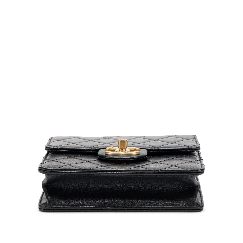 Black Quilted Goatskin Small Chic Pearls North South Flap Bag Aged Gold Hardware, 2020