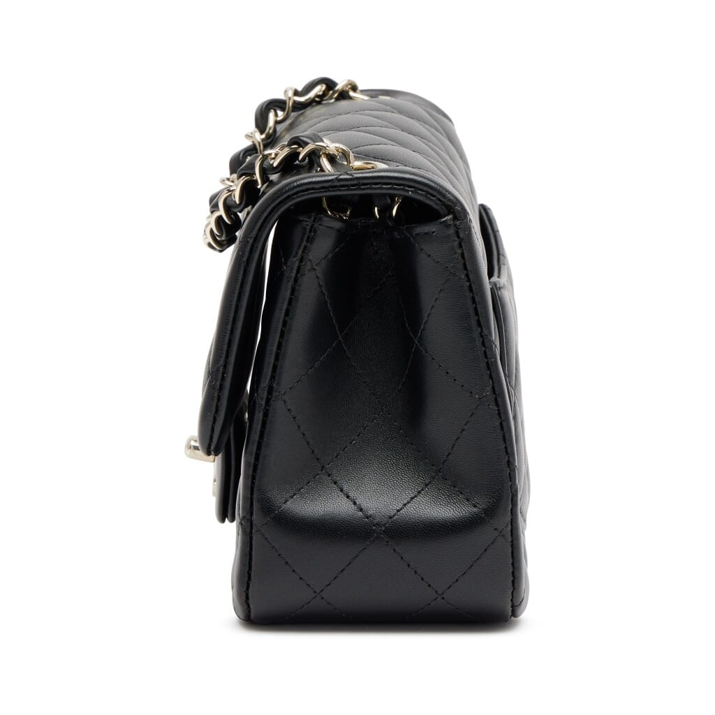 Black Quilted Lambskin Mini Square Classic Single Flap Bag Light Gold Hardware, 2026