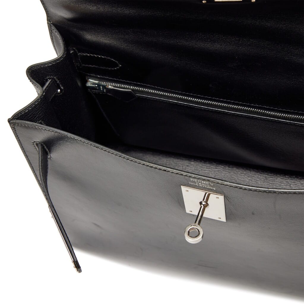 Vintage Black Box Calf Kelly 32 Sellier Palladium Hardware, 2000