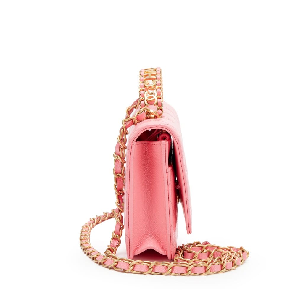 Pink Quilted Caviar Pick Me Up Letter Top Handle Wallet On Chain WOC Aged Gold Hardware, 2022