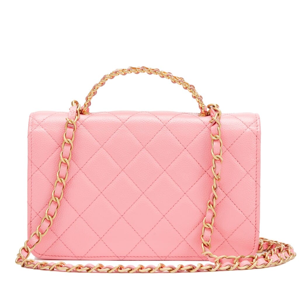 Pink Quilted Caviar Pick Me Up Letter Top Handle Wallet On Chain WOC Aged Gold Hardware, 2022