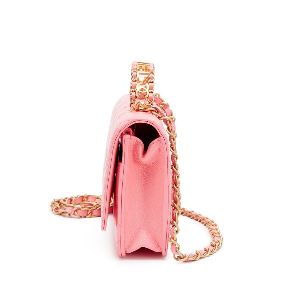 Pink Quilted Caviar Pick Me Up Letter Top Handle Wallet On Chain WOC Aged Gold Hardware, 2022