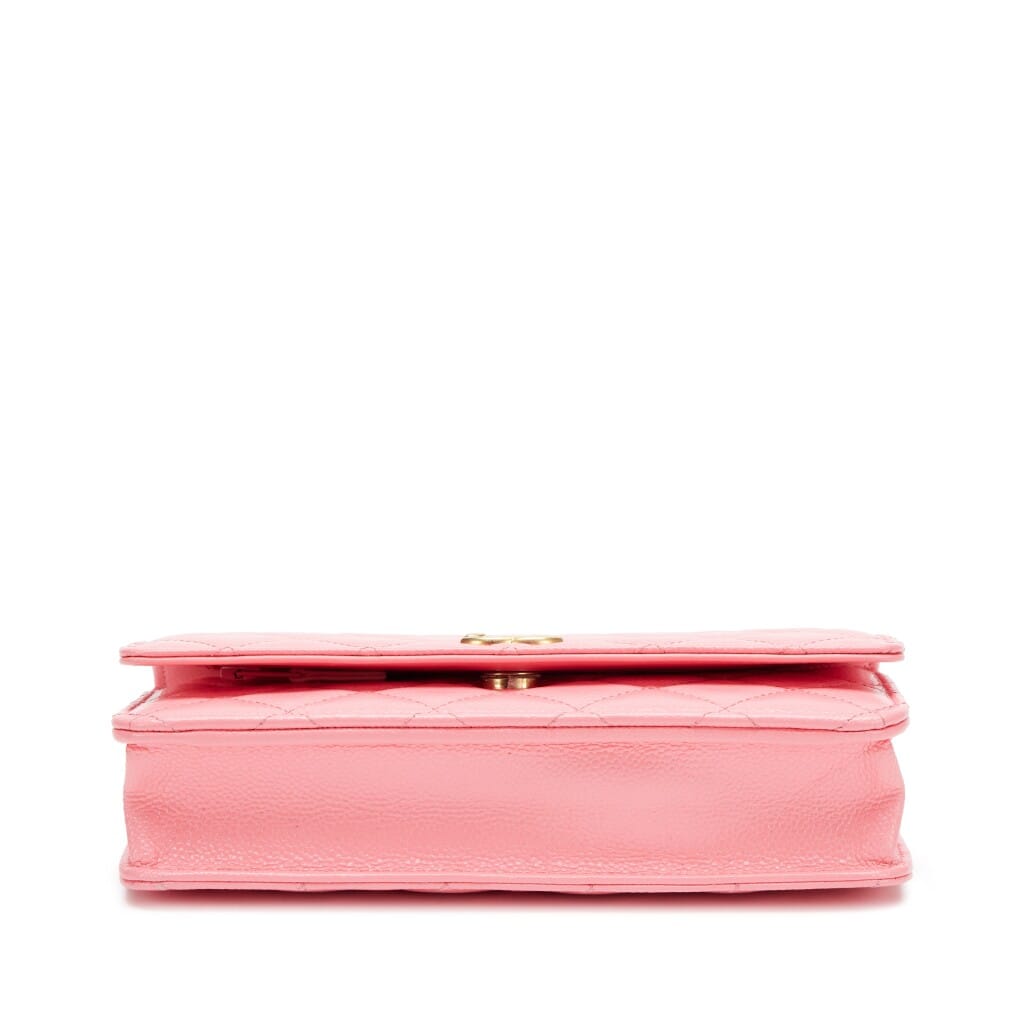 Pink Quilted Caviar Pick Me Up Letter Top Handle Wallet On Chain WOC Aged Gold Hardware, 2022